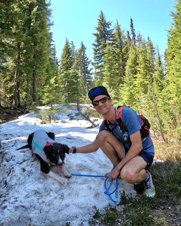 Kepler wearing his Ruffwear Cooling Vest on the trails - Dog Cooling Vest - Trail and Kale