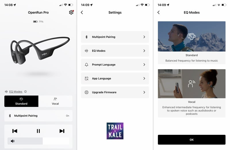 Aftershokz App for OpenRun Pro Bone Conduction Headphones Trail and Kale