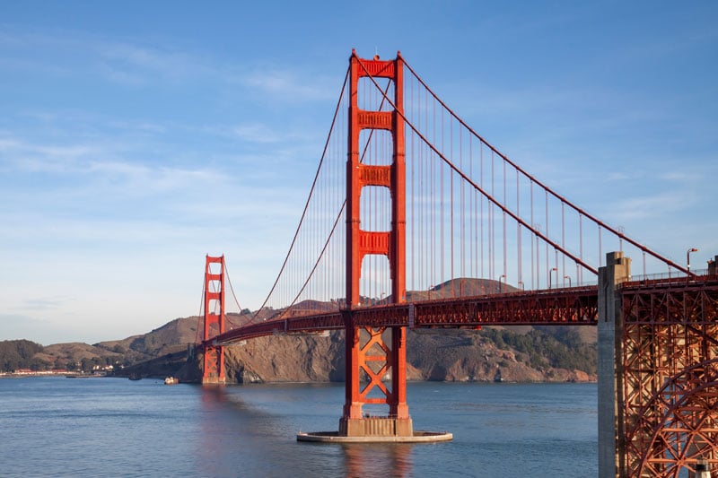 view famous landmark golden gate bridge san francisco california usa
