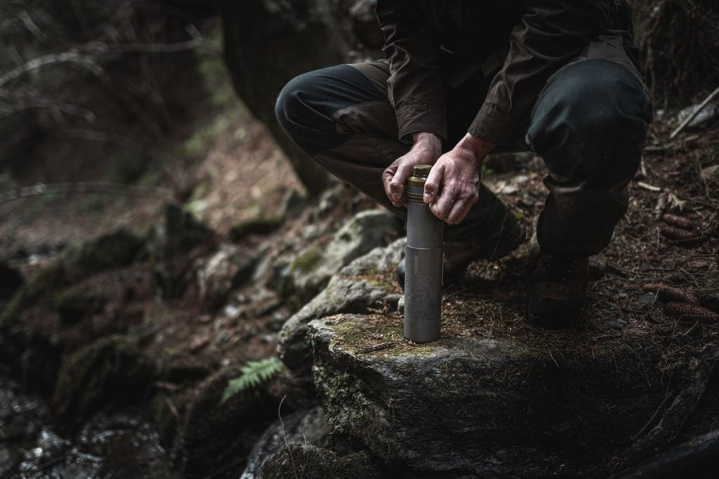 Grayl Ultrapress Titanium press filtering process credit Alex Wander @primitive wanderer