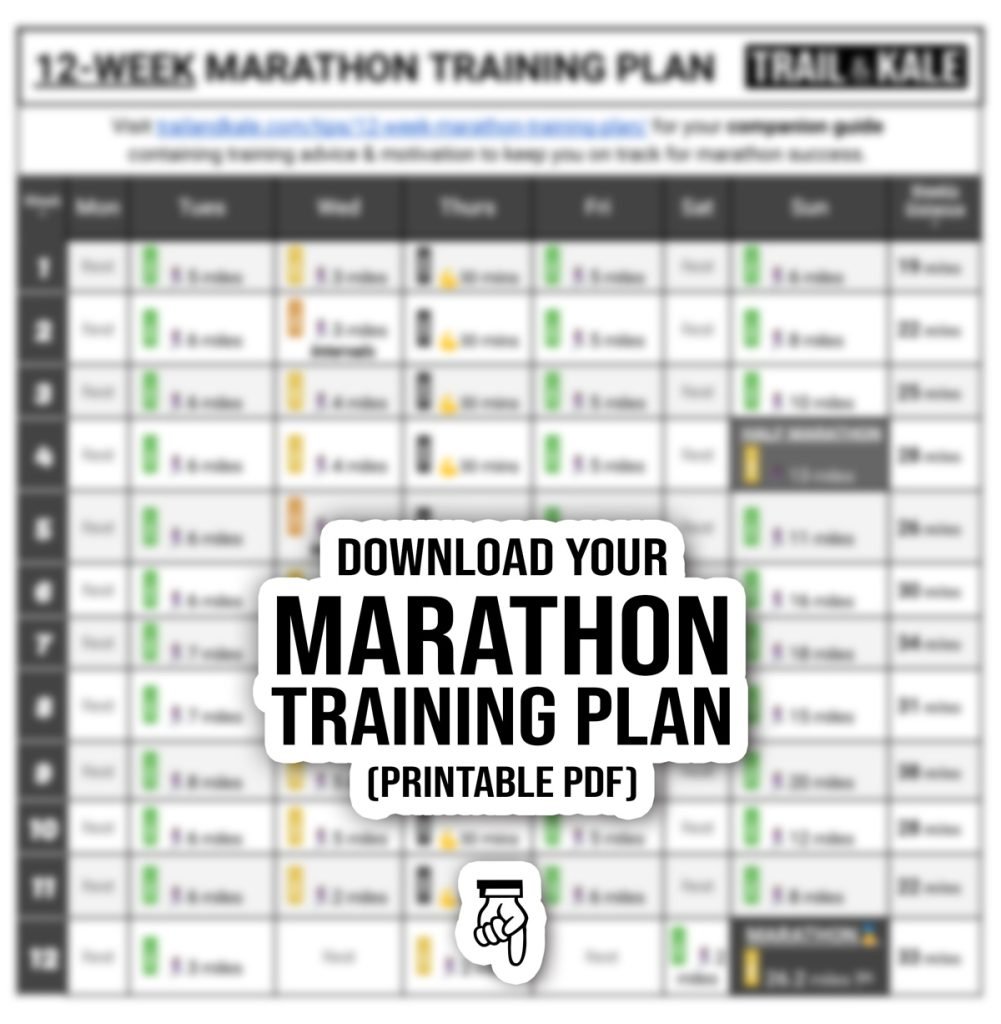 12 WEEK MARATHON TRAINING PLAN TRAIL KALE - This 12-week marathon training plan is an intermediate-to-experienced program designed for runners who are already running regularly and can comfortably run 6 miles (10k) non-stop. This training plan will get you ready to run a marathon in just 3 months.