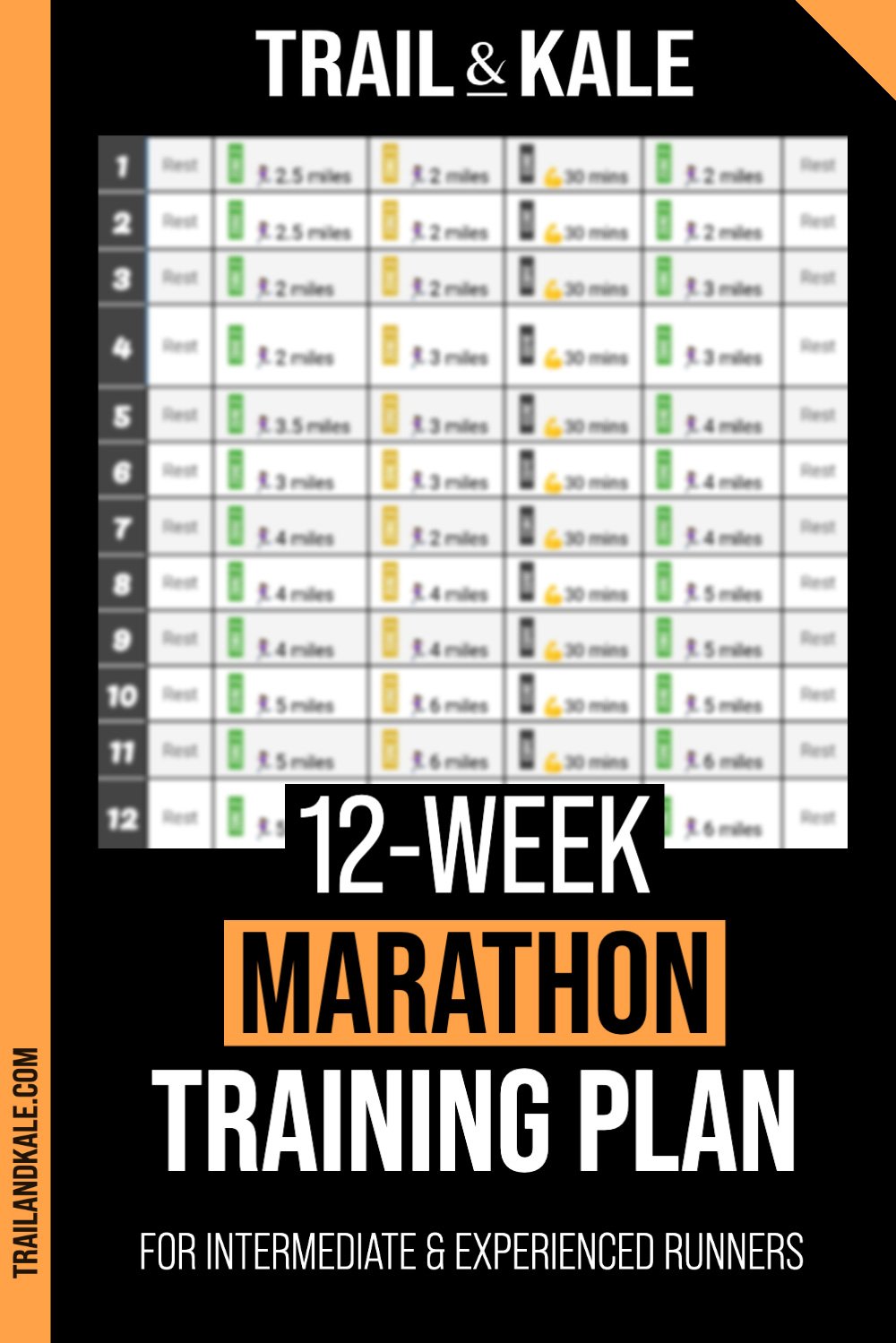 12 Week Marathon Training Plan For Experienced and Intermediate runners by Trail Kale