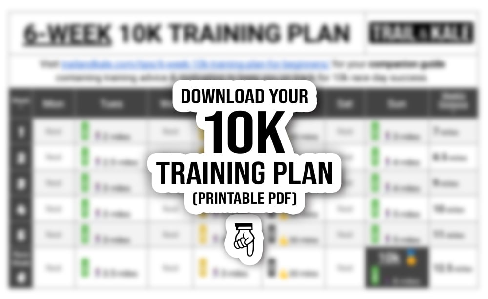 6 WEEK 10K TRAINING PLAN TRAIL AND KALE out of focus click to download