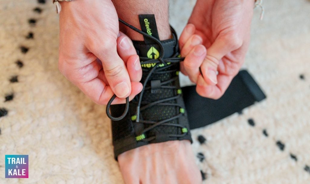 Putting on the Alleviate Therapy plantar fasciitis brace lacing system