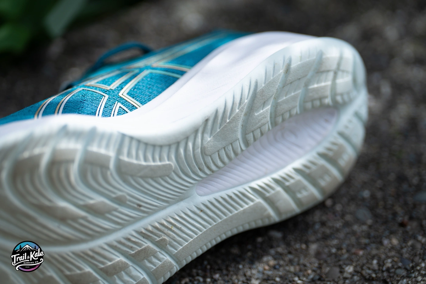 A close-up of the new outsole on the Asics Gel Cumulus 26 everyday cushioned running trainers.