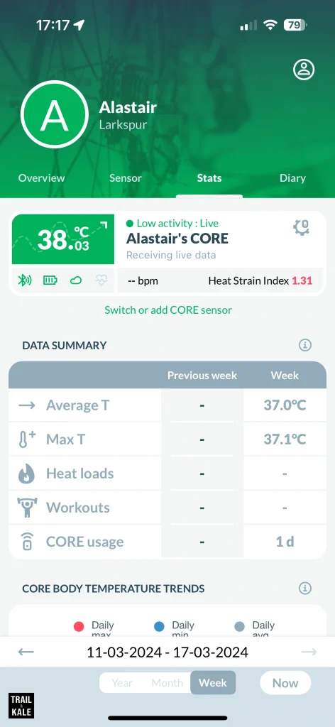 CORE Body Temperature Sensor App screenshot 1